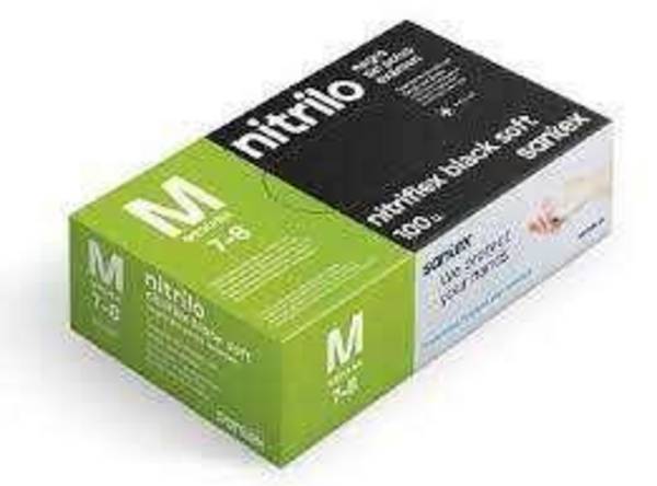 SANTEX Nitriflex Black Confezione morbida da 100 guanti in nitrile per l'esame M - 3,5 grammi - Nessuna polvere - retico