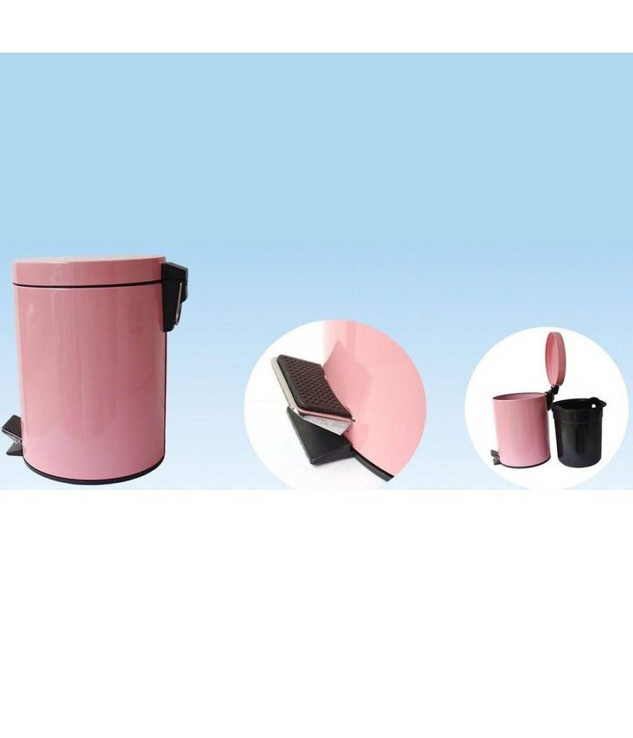 Pattumiera In Acciaio A Pedale 8 Litri Bidone Cestino Spazzatura Rosa --0