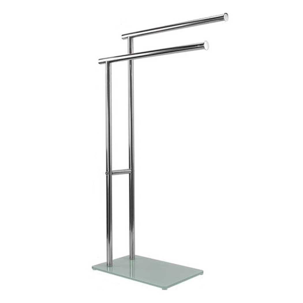 Piantana Portasciugamani Arredo Bagno 2 Bracci Metallo Cromato Base Vetro 59967 --0