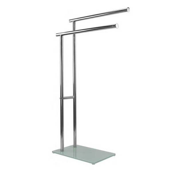 Piantana Portasciugamani Arredo Bagno 2 Bracci Metallo Cromato Base Vetro 59967 -