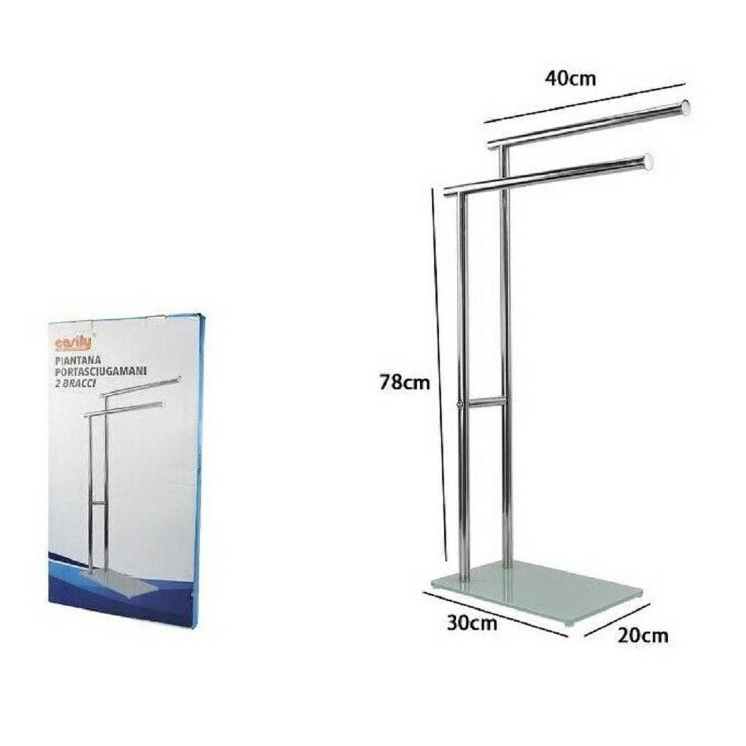 Piantana Portasciugamani Arredo Bagno 2 Bracci Metallo Cromato Base Vetro 59967 --1