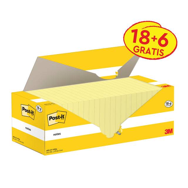Cf. 18+6pz blocco 100fg.Post-it Notes 76x127mm 655-CY-VP24 giallo Canary-3
