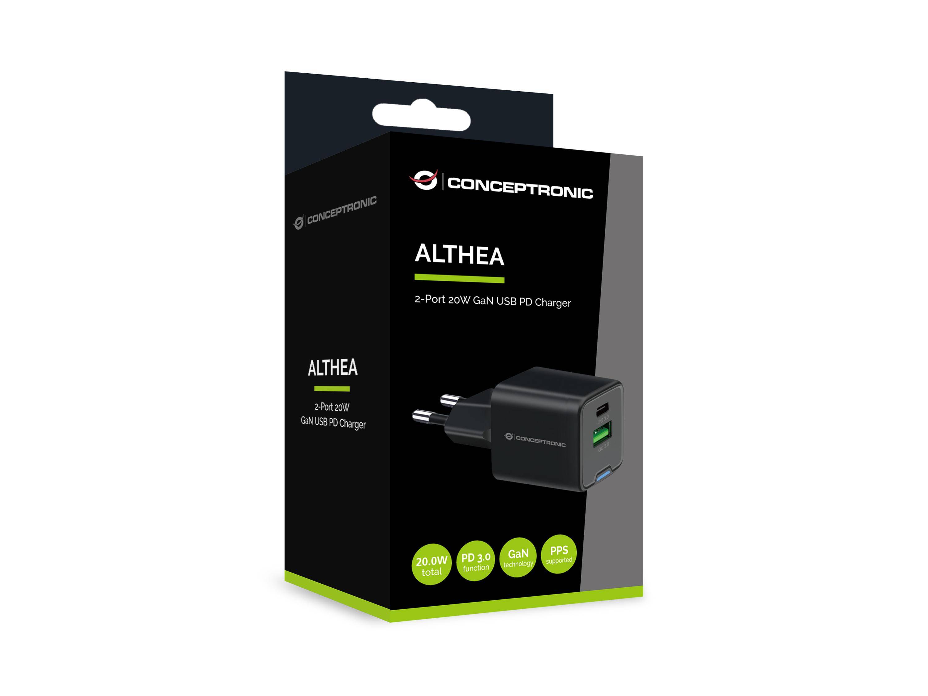 Conceptronic Ladegerät 2Port 20W 1xUSB-C 1xUSB-A Desk PD sw (ALTHEA15B)-2