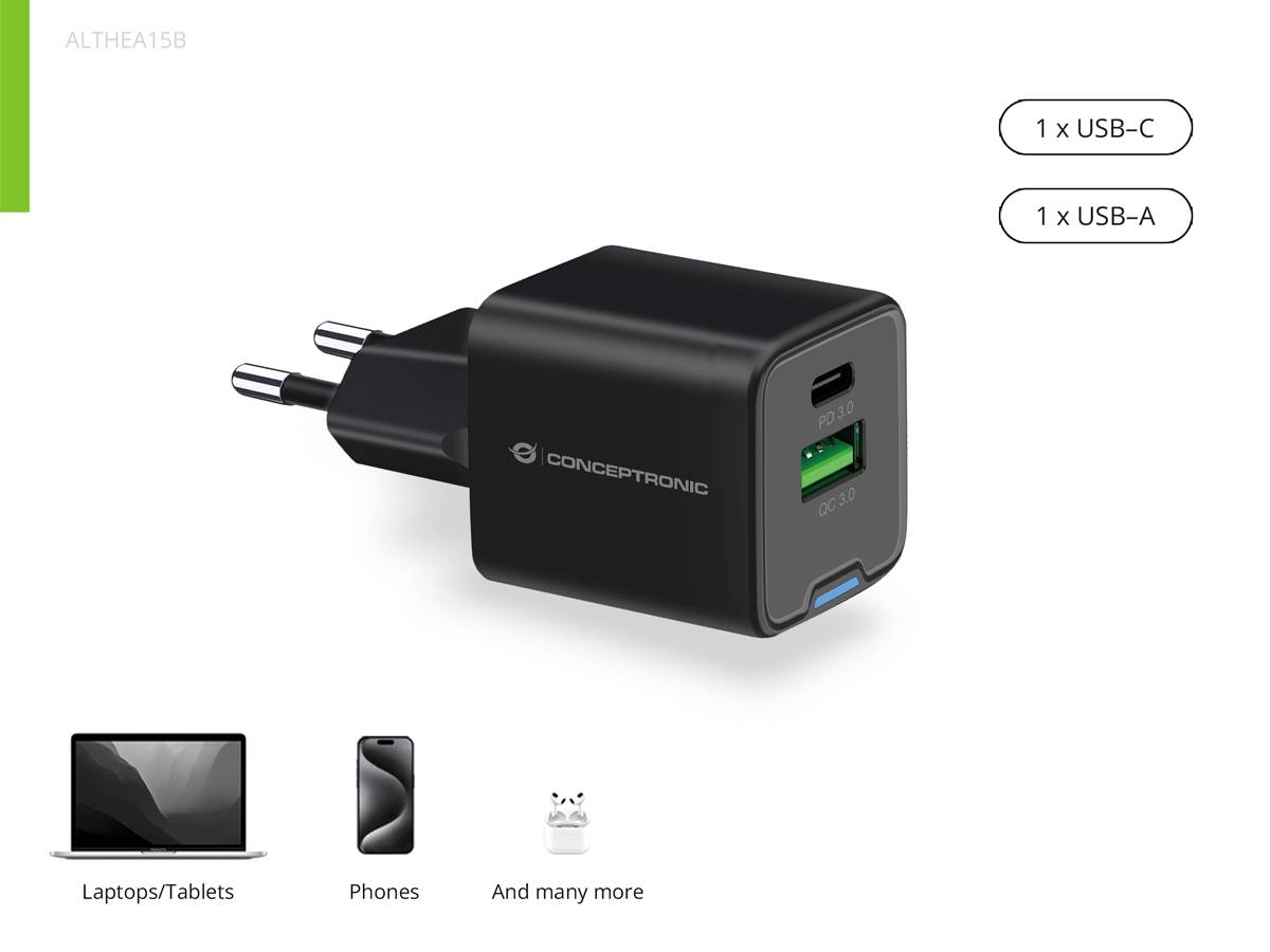 Conceptronic Ladegerät 2Port 20W 1xUSB-C 1xUSB-A Desk PD sw (ALTHEA15B)-4