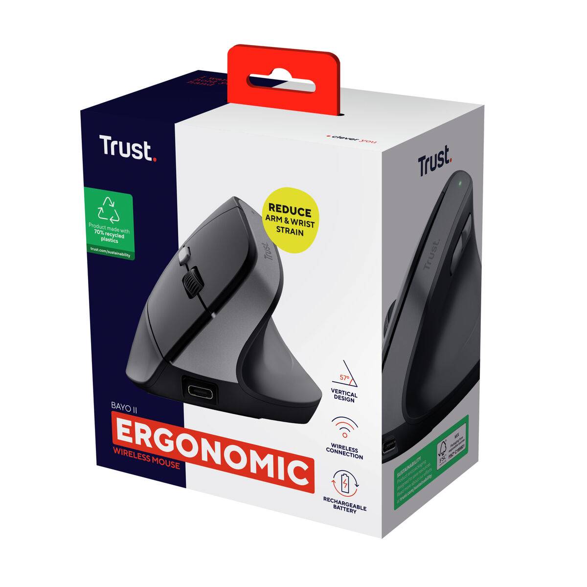 Mouse Ergonomico Ottico Trust Bayo II Nero-3