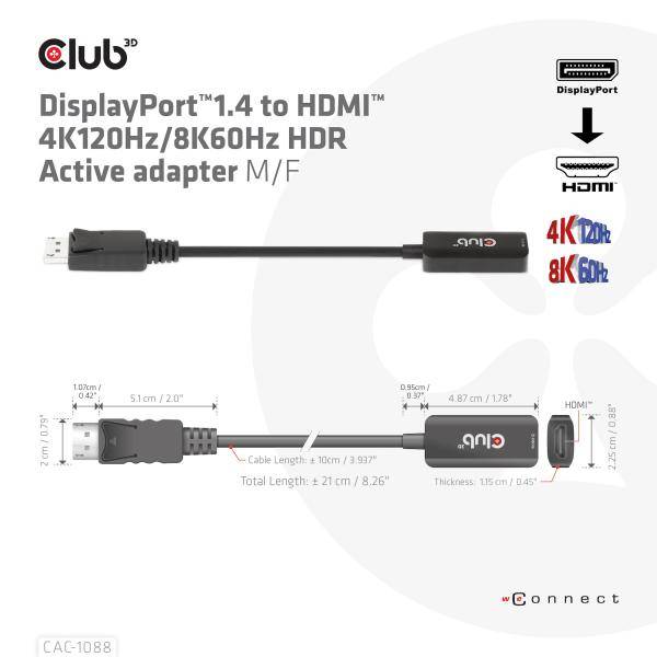 CLUB3D CAC-1088 cavo e adattatore video 0,21 m DisplayPort HDMI Nero-2