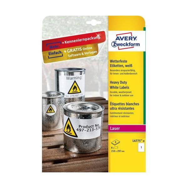 Avery Zweckform L4775-8 Rettangolo con angoli arrotondati Permanente Bianco 8pezzo(i) etichetta autoadesiva