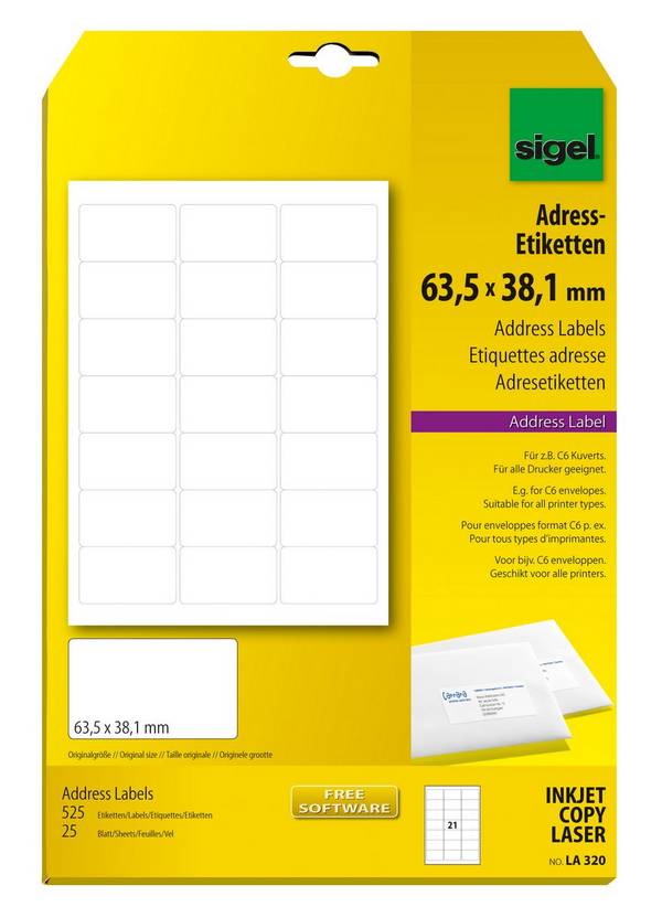 Sigel LA320 Weiß Nicht klebendes Druckeretikett Druckeretikett (LA320)