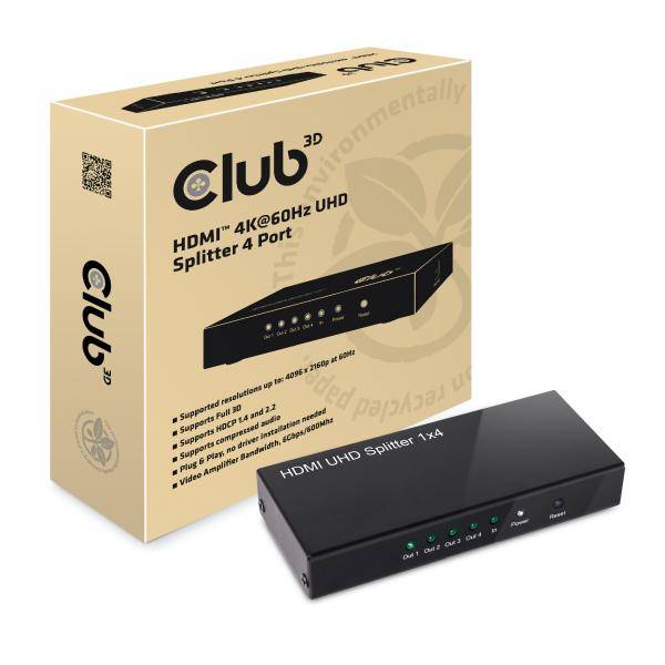 CLUB3D CSV-1380 HDMI 2.0 SPLITTER 4 PORTE HDMI 2.0 4K UHD 60Hz BLACK-1