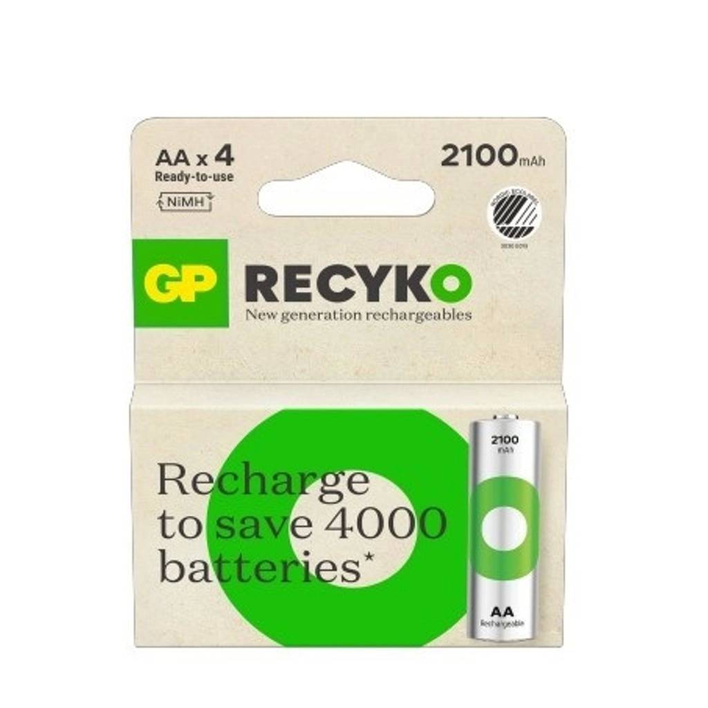 GP Battery Recyko Batteria Ricaricabile 1.2V Stilo AA 2100mAh (Confezione 4 Pezzi)-0