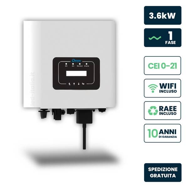 Inverter Fotovoltaico di Rete OnGrid Deye Monofase 36kW Singolo MPPT Schermo LCD WiFi Incluso Garanzia 10 Anni IP65