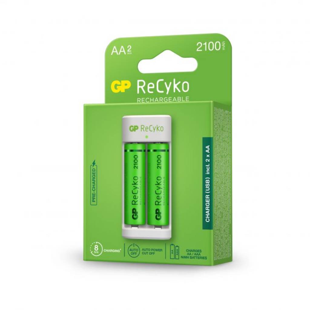 GP Battery Caricabatterie USB con 2 Batterie Ricaricabili 1,2V Stilo AA 2100mAh incluse-0