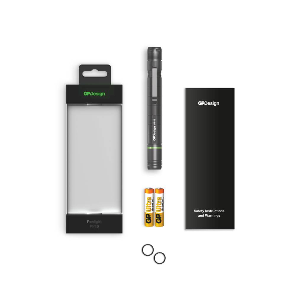 GP Battery Torcia LED PP16 Penna Design Regolabile 140lm e 20lm con 2 Batterie Mini Stilo AAA-0