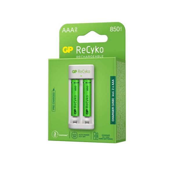 GP Battery Caricabatterie USB Recyko E211 + 2 Batterie Ricaricabili 1,2V Mini Stilo 850mAh