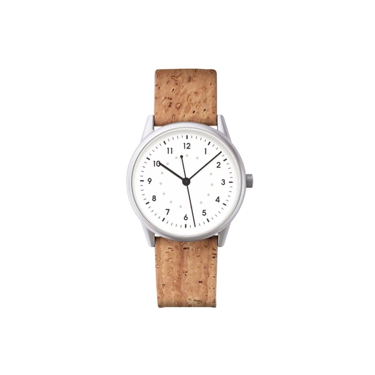 Elegante orologio analogico automatico con movimento Miyota 9015 cinturino vegano in sughero bianco-0