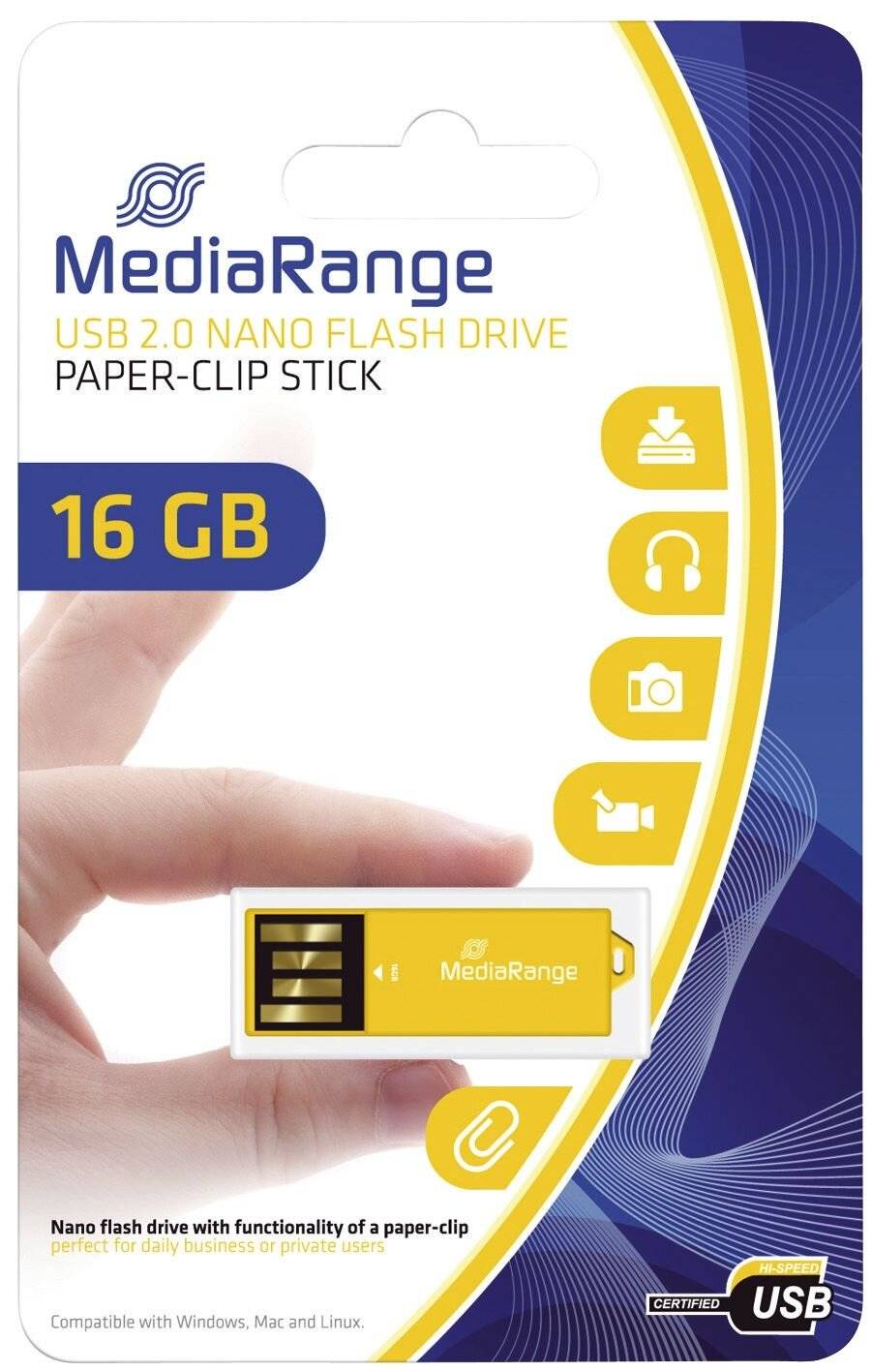 MediaRange MR976 unitÃƒÆ’Ã‚Â  flash USB 16 GB 2.0 Connettore USB di tipo A Giallo (MEDIARANGE USB NANO FLASHDRIVE PAPER--3