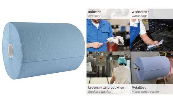 Rotolo di carta per pulizia HygoClean, blu, 2 veli, 1.000 fogli 38*35cm, 350 metri lineari-1