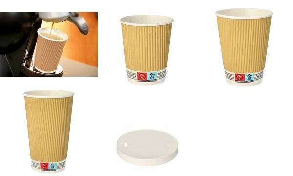 PAPSTAR Papp-Trinkbecher "pure" Ripple Wall, 0,3 l, beige aus gerillter Pappe mit PLA-Beschichtung, Durchmesser: 90 mm --0