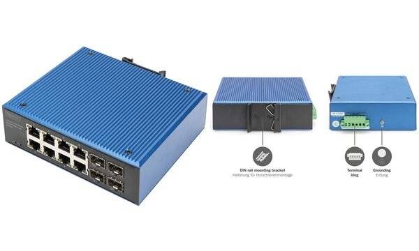 DIGITUS Switch 8+4-Port Gigabit Ethernet/8xRJ45/4xSFP/12-48V-4