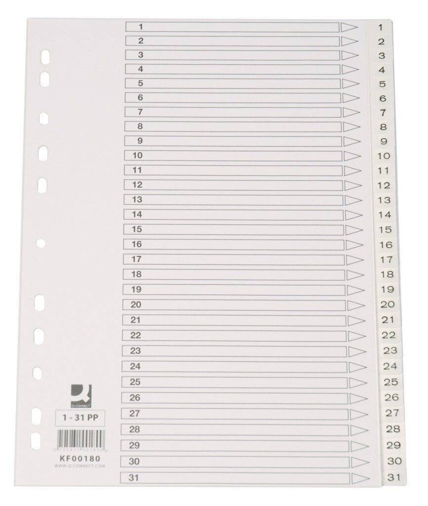Divisore numerico Q-Connect bianco 22,5x29,7 cm ppl 1-31 KF00180