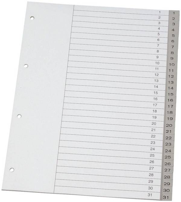 Divisore numerico Q-Connect grigio XL 24,5x29,7 cm ppl 1-31 KF02296