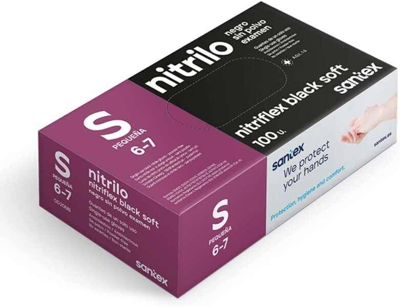 SANTEX Nitriflex Black Confezione morbida da 100 guanti in nitrile per l'uso - 3,5 grammi - senza polvere - reticolo pri-0