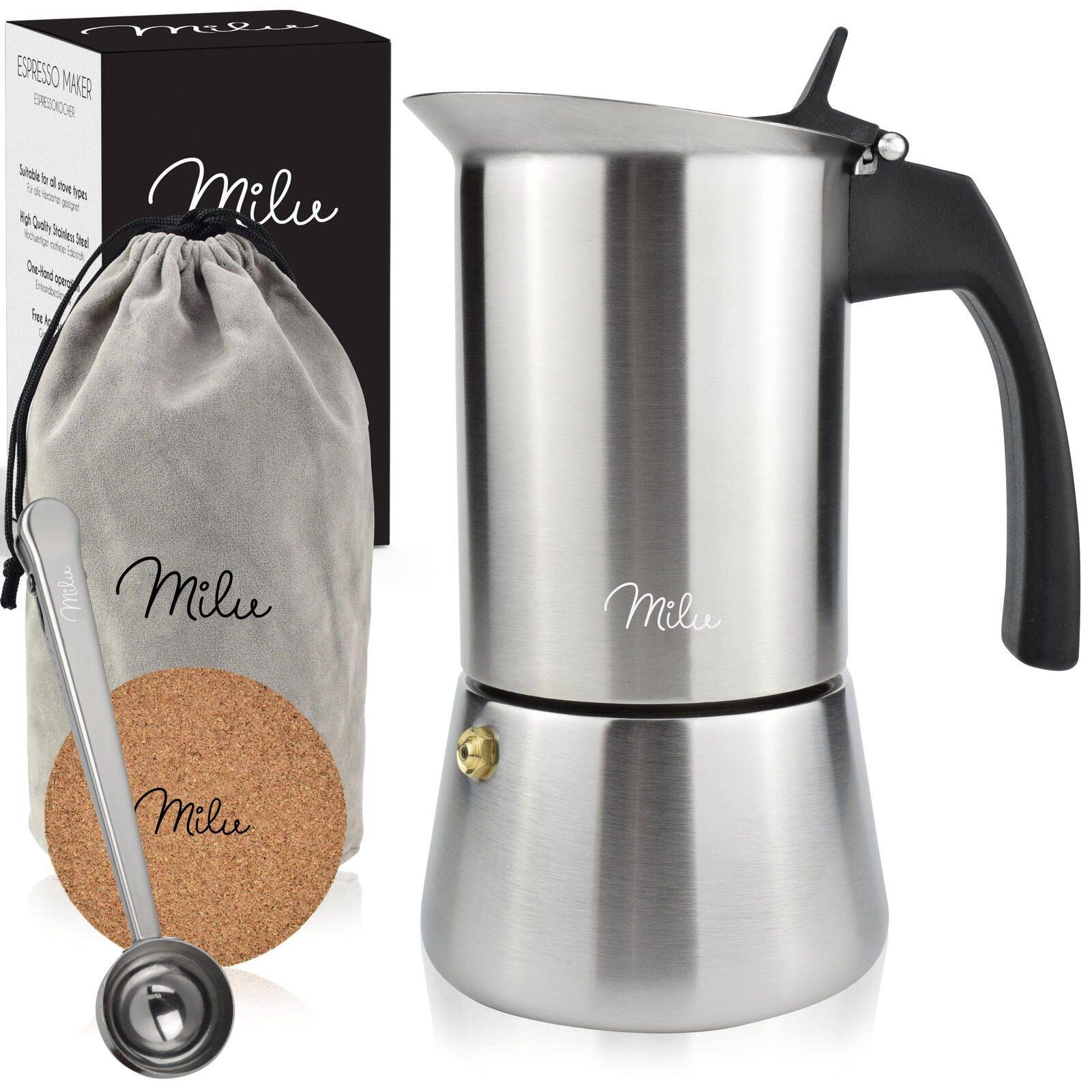 Caffettiera espresso Milu set 4 tazze argento/nero-0