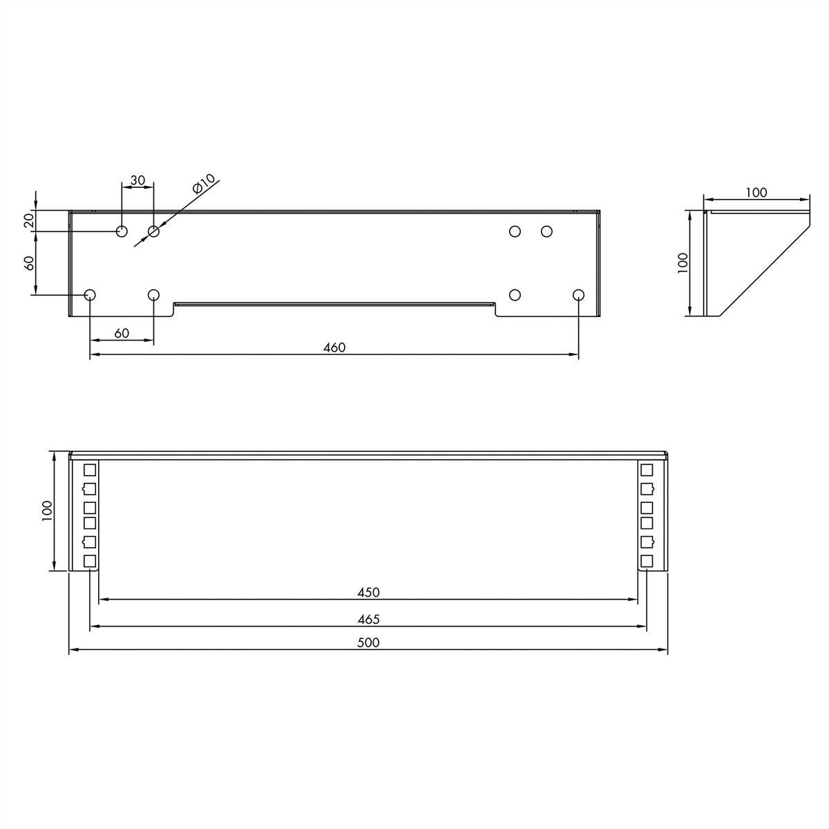 VALUE Staffa per parete/scrivania da 19", 2 U, nero-1
