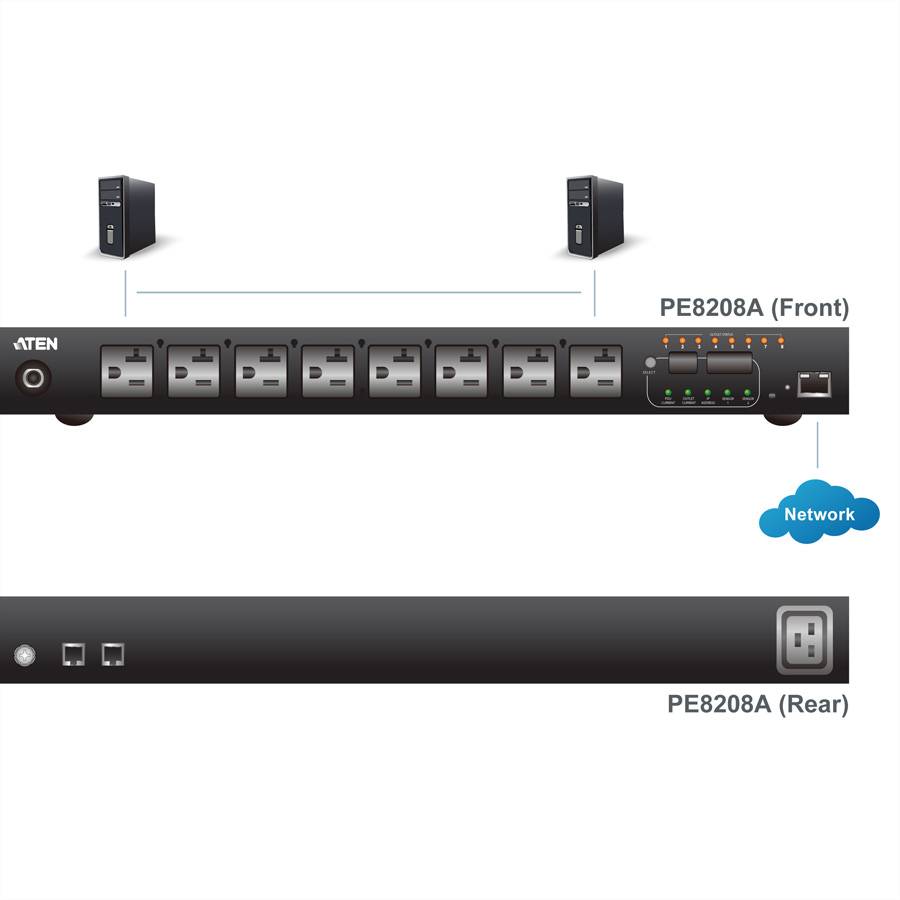 ATEN PE8208G PDU a 8 porte, 1U, 7xC13 + 1xC19, 16A, misura a porta singola-4