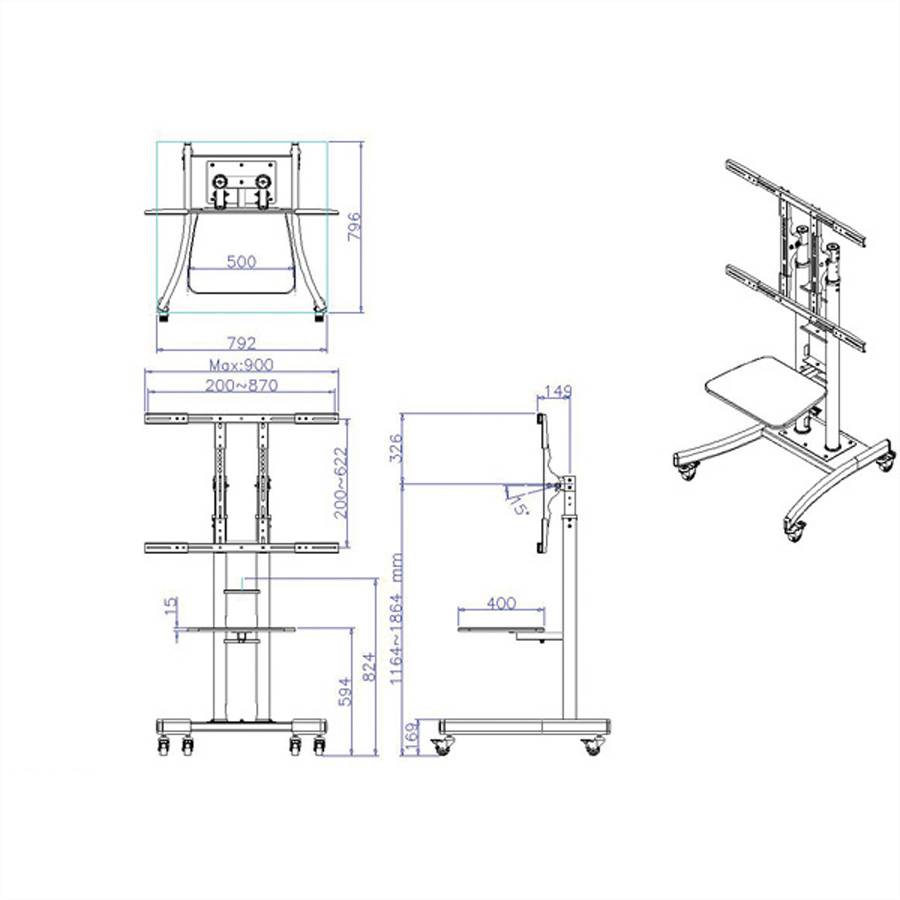 VALUE Supporto mobile per LCD/TV, 32-100 pollici, fino a 125 kg, nero-1