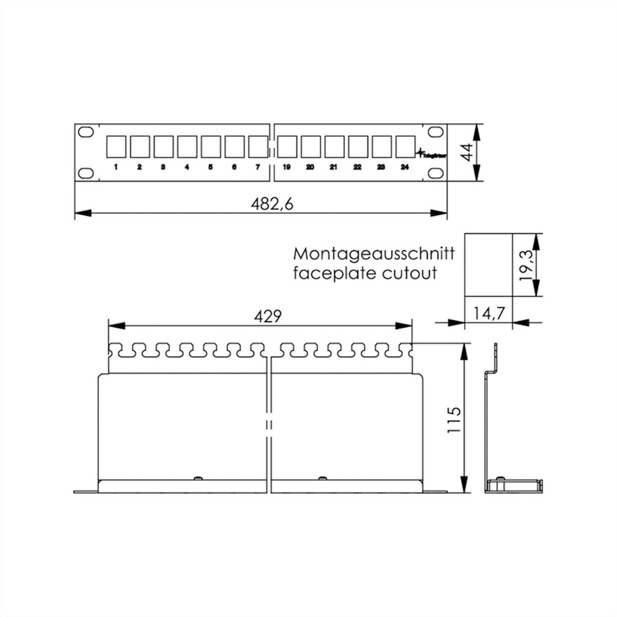 Rack da 19" per moduli 1 U, con 24 moduli AMJ-SL Cat. 6A (Classe EA) (ISO/IEC), grigio-1