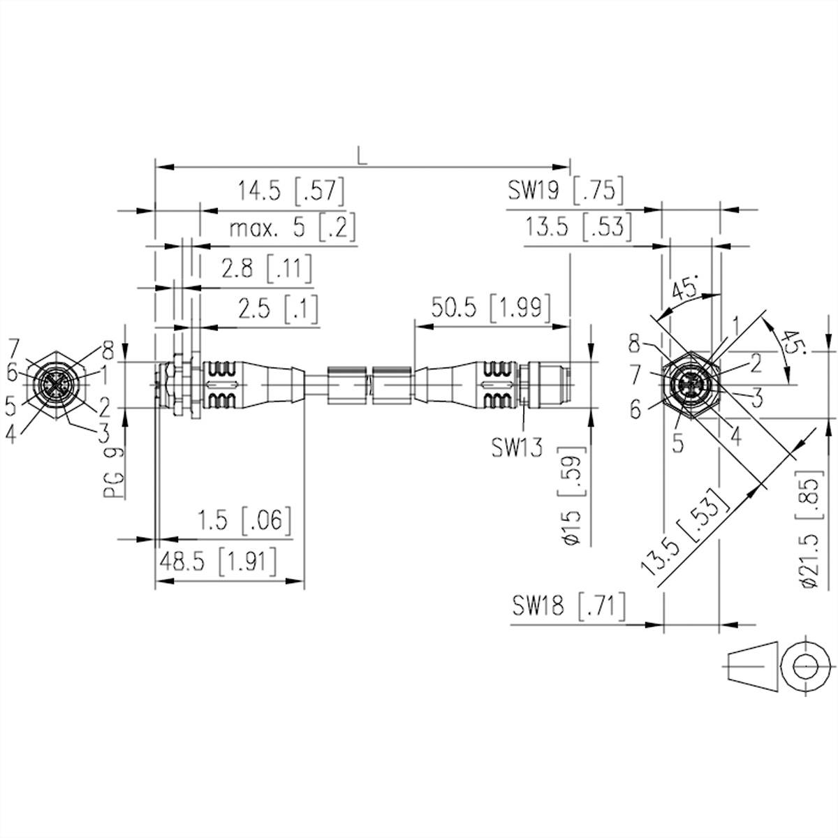 Cavo di collegamento METZ CONNECT M12 BU-M12 ST, a 8 poli con codice X, diritto-rettilineo, 5 m-4