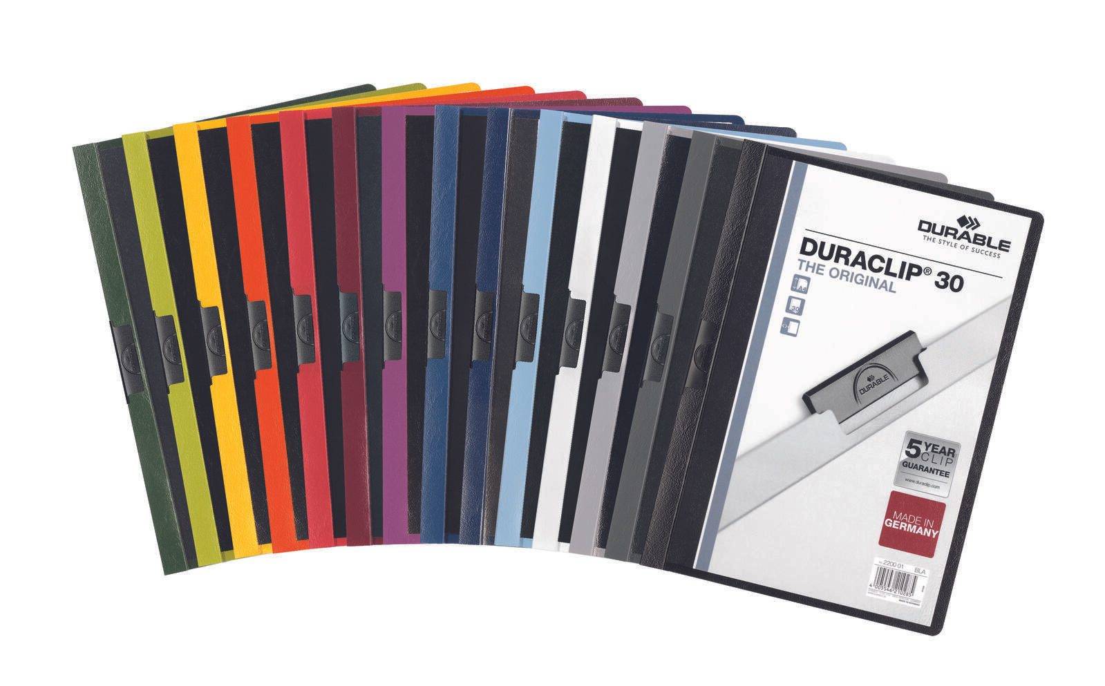 Cartellina con clip Durable DURACLIP® A4 conf. 25 colori assortiti - dorso 3 mm - capacità 30 fogli - 2200-00-0