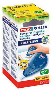 tesa ecoLogo Einweg-Korrekturroller Sideway Roller Bonuspack 4,2 mm x 10 m, zentrierte Bandführung, flexible Spitze (569-0