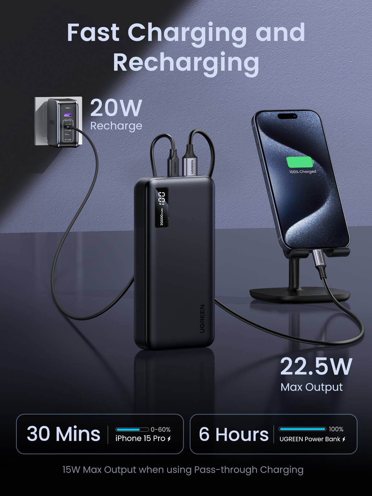 Ugreen 25683 batteria portatile 20000 mAh Nero (UGREEN 20000MAH PD 20W POWERBANK)-3