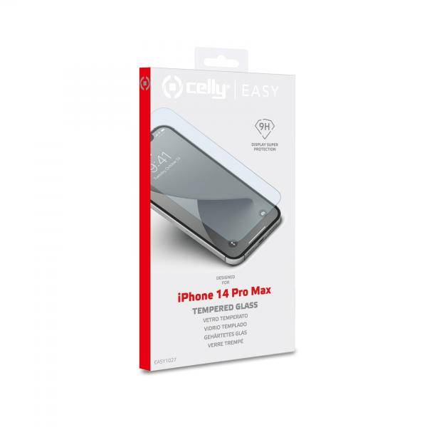 CELLY EASY iPHONE 14 PRO MAX VETRO TEMPERATO CON SUPERFICIE ANTI-GRAFFIO ANTI-SHOCK E ANTI-IMPRONTE TRASPARENTE-1