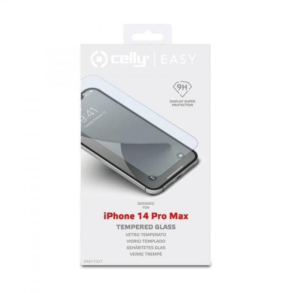 CELLY EASY iPHONE 14 PRO MAX VETRO TEMPERATO CON SUPERFICIE ANTI-GRAFFIO ANTI-SHOCK E ANTI-IMPRONTE TRASPARENTE-2