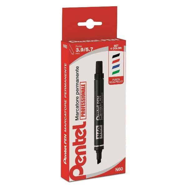 Pentel N60 evidenziatore 4 pz Punta smussata Nero, Blu, Verde, Rosso-0