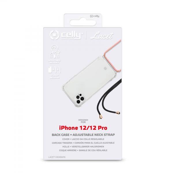 CELLY APPLE iPHONE 12 PRO MAX COVER TPU CON 2 LACCI DA COLLO REGOLABILI MULTICOLORE TRASPARENTE-3
