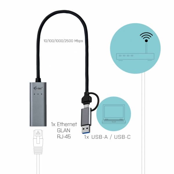 I-TEC ADATTATORE ETHERNET USB-C METAL 2.5GBPS GRIGIO-2