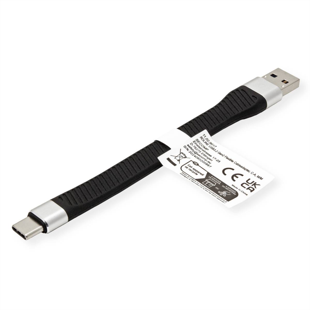 ROLINE USB 3.2 Gen 2 Silikonkabel, C-A, ST/ST, 10Gbit/s, Emark, schwarz, 11 cm (11.02.9017)-1