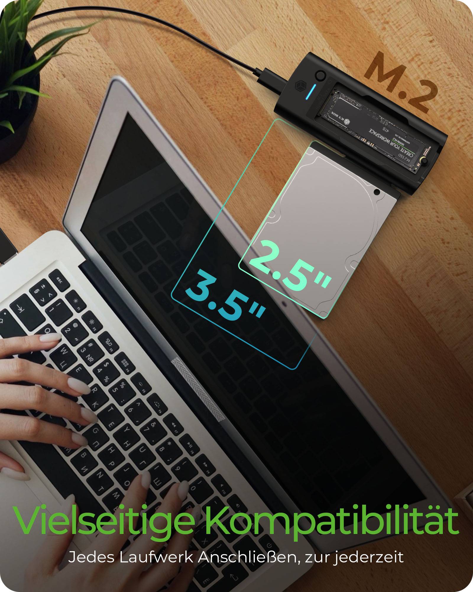 ICY BOX IB-180MS-C31 DockingStation für NVMe M.2 SSD und SATA Laufwerk - mit USB Type-C® zu Type-C®/Type-A Kombokabel (6-1