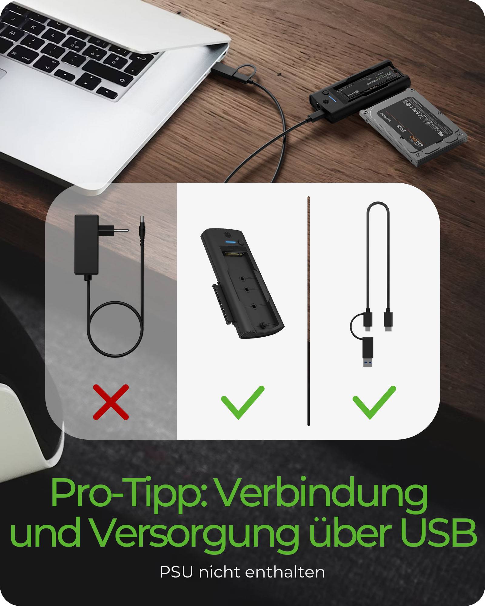 ICY BOX IB-180MS-C31 DockingStation für NVMe M.2 SSD und SATA Laufwerk - mit USB Type-C® zu Type-C®/Type-A Kombokabel (6-4