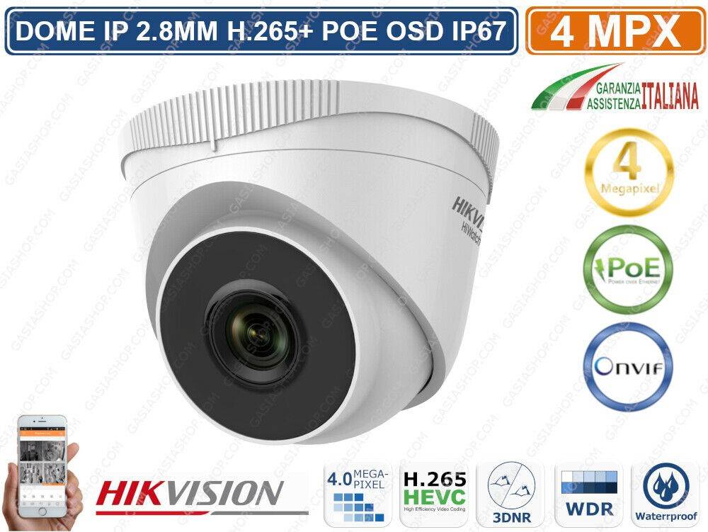 HIKVISION HWI-T240H TELECAMERA DOME IP HD+ 4MPX 2.8MM H.265+ POE OSD IP67-0