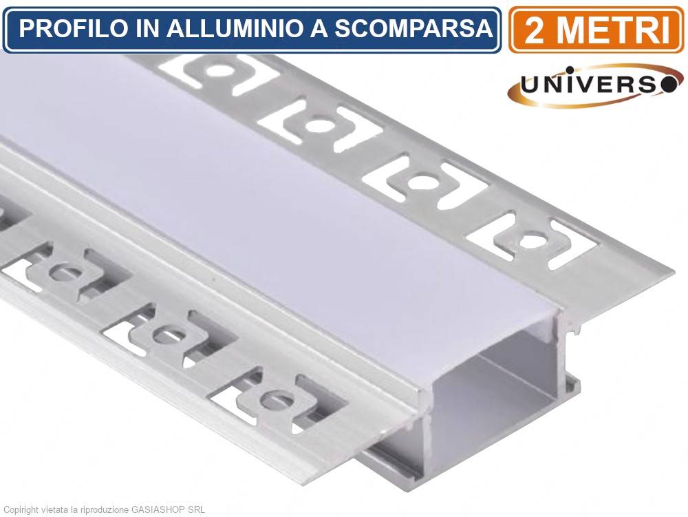 PROFILO IN ALLUMINIO A SCOMPARSA PER STRISCE LED LUNGHEZZA PROFILO 2 METRI-0