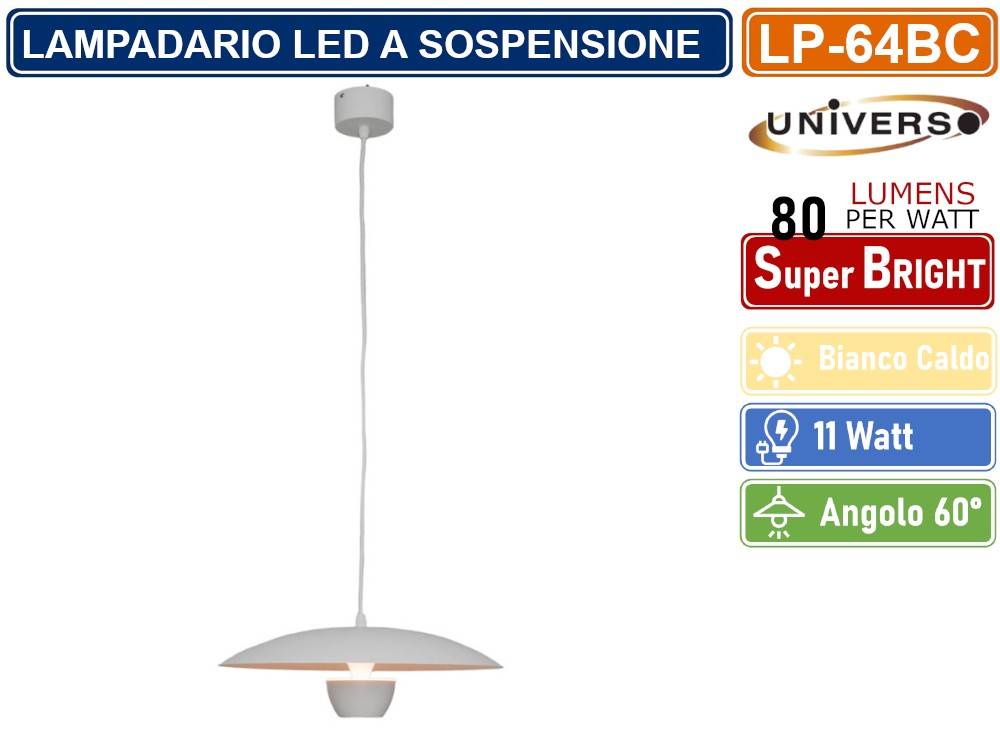 LAMPADARIO LED A SOSPENSIONE MODERNO 11W 880 LUMEN COLORE BIANCO - NERO IP20 - COLORE: NERO-1