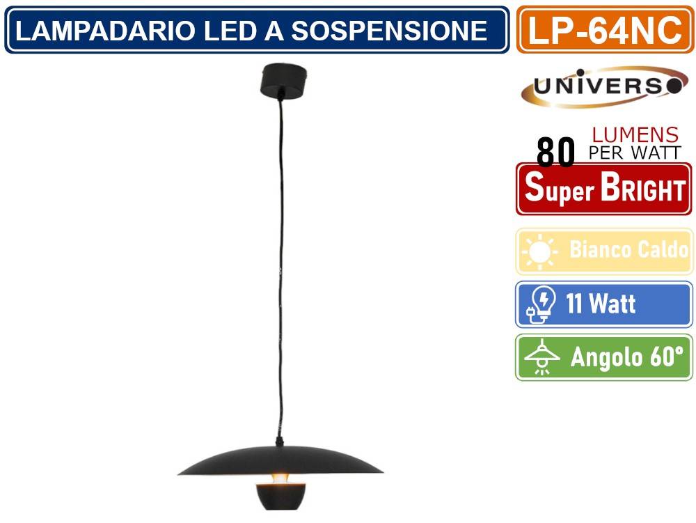 LAMPADARIO LED A SOSPENSIONE MODERNO 11W 880 LUMEN COLORE BIANCO - NERO IP20 - COLORE: NERO-4