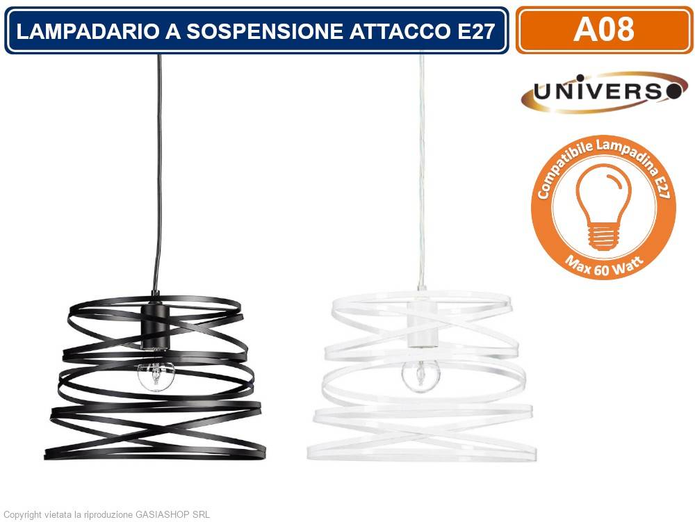 LAMPADARIO MODERNO A SOSPENSIONE CON PARALUME IN METALLO TRAFORATO A VORTICE ATTACCO E27 BIANCO NERO - COLORE: BIANCO-0