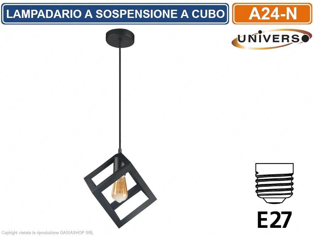 LAMPADARIO A SOSPENSIONE PENDENTE FORMA CUBO CON ATTACCO E27 FINITURA BIANCO NERO 16CM - COLORE: NERO-2