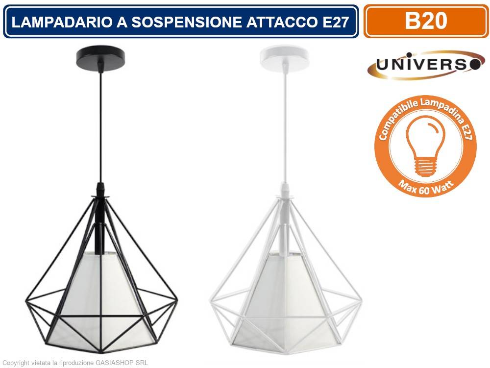 LAMPADARIO MODERNO A SOSPENSIONE CON PARALUME IN METALLO TRAFORATO ATTACCO E27 BIANCO NERO - COLORE: NERO-0